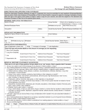 Standard Life Insurance Medical History Statement