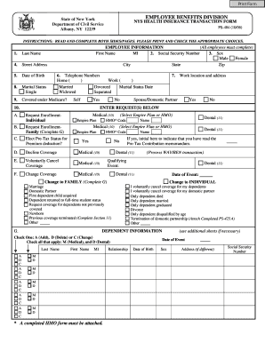 NYS Health Insurance Transaction Form