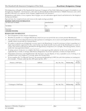 Standard Life Insurance Beneficiary Designation Form