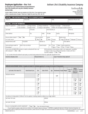New York Employee Life and Disability Insurance Application