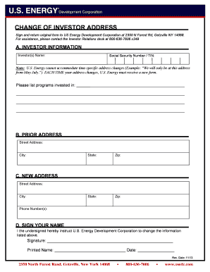 US Energy Investor Address Change Form