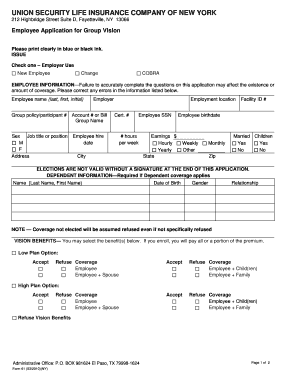 Employee Application for Group Vision