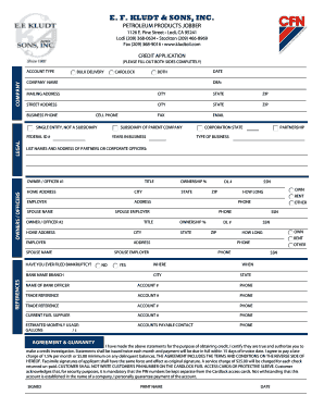 E.F. Kludt & Sons Credit Application