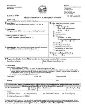 Montana Substitute W-9 Form