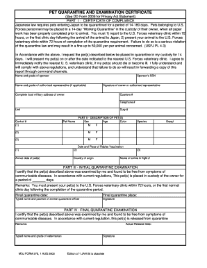 Pet Quarantine and Examination Certificate