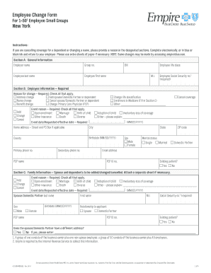 Employee Change Form for Small Groups