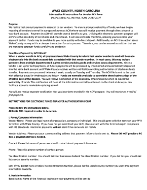 Wake County Vendor ACH Authorization Form