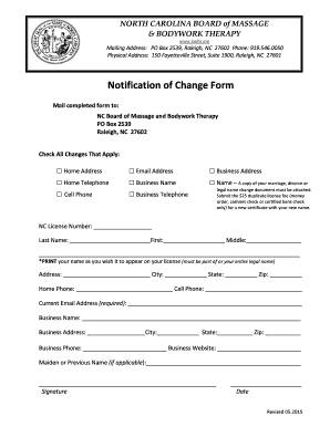 North Carolina Massage and Bodywork Therapy Change Notification