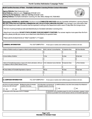 North Carolina Solicitation Campaign Notice