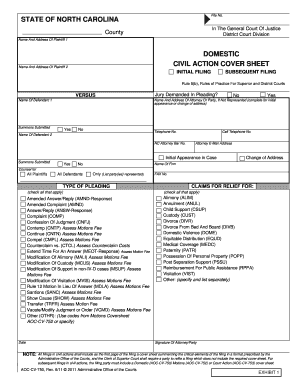 North Carolina Civil Action Cover Sheet