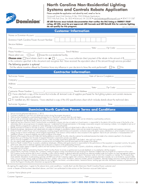 North Carolina Non-Residential Lighting Systems and Controls Rebate Application