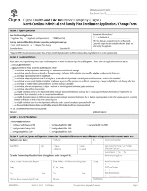 Cigna North Carolina Individual and Family Plan Enrollment Application