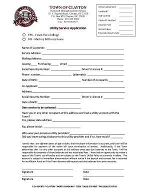 Town of Clayton Utility Service Application