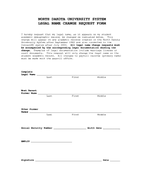 North Dakota University System Legal Name Change Request Form