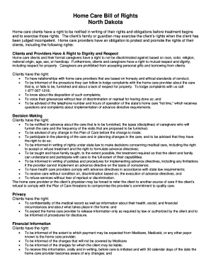 North Dakota Home Care Bill of Rights