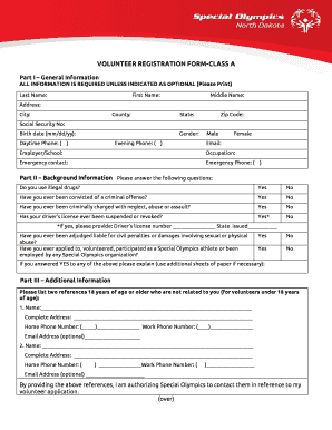 Special Olympics North Dakota Volunteer Registration Form