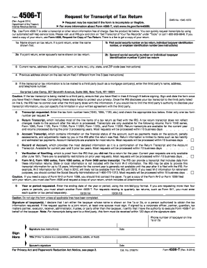 IRS Form 4506-T Request for Transcript of Tax Return
