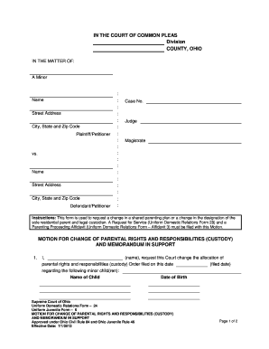 Motion for Change of Parental Rights and Responsibilities (Custody)