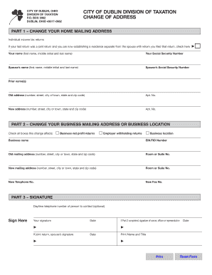 City of Dublin Ohio Change of Address Form