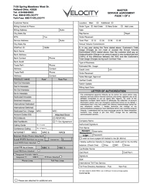 Velocity Master Service Agreement