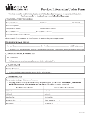 Provider Information Update Form