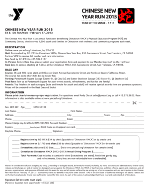 Chinese New Year Run Registration Form