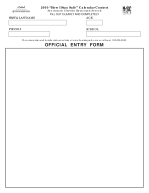 2010 How I Stay Safe Calendar Contest Entry Form