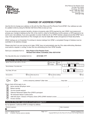 Ohio Police & Fire Pension Fund Change of Address Form