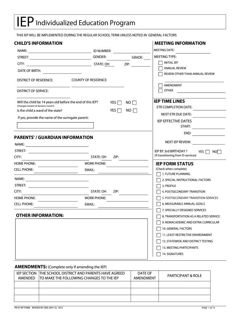 20-20 Form OH PR-20 IEP Fill Online, Printable, Fillable With Blank Iep Template