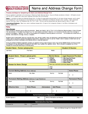 University of Oklahoma Name and Address Change Form