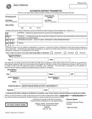 Oklahoma State Employee Direct Deposit Form