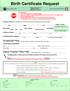 Oklahoma Birth Certificate Request Form