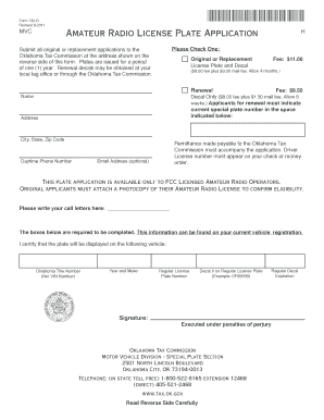 Oklahoma Amateur Radio License Plate Application