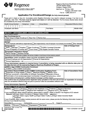 Regence BlueCross BlueShield of Oregon Enrollment Form