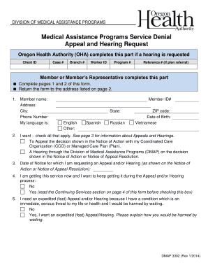 Oregon Medical Assistance Programs Appeal and Hearing Request