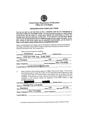 US Department of Education Discrimination Complaint Form