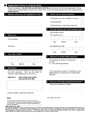 UK Postal Vote Application Form