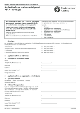 UK Environmental Permit Application Part A
