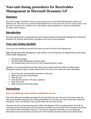 Year-end closing procedures for Receivables