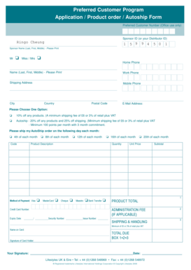 Lifestyles UK Preferred Customer Program Application