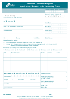 Lifestyles UK Preferred Customer Program Application