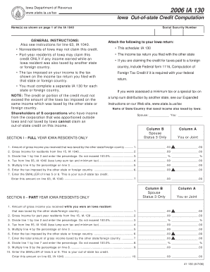 Iowa Out-of-State Credit Computation Form IA 130