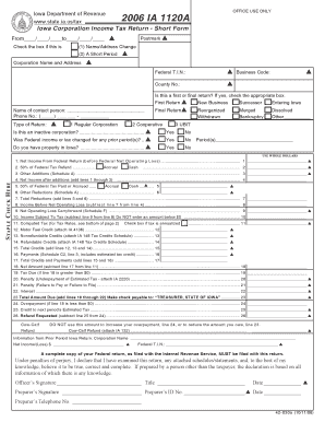 Iowa Corporation Income Tax Return - Short Form