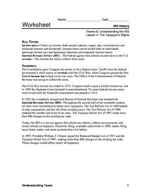 IRS History Worksheet