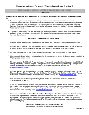 Highmark Producer Appointment Form