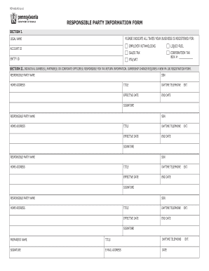 Pennsylvania Responsible Party Information Form