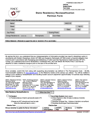 State Residency Reclassification Petition Form