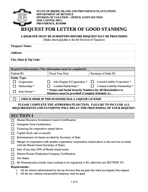 Rhode Island Letter of Good Standing Request