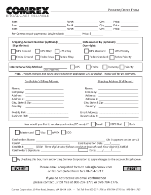 Comrex Payment Order Form