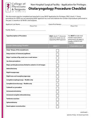 Non-Hospital Surgical Facility Application for Privileges